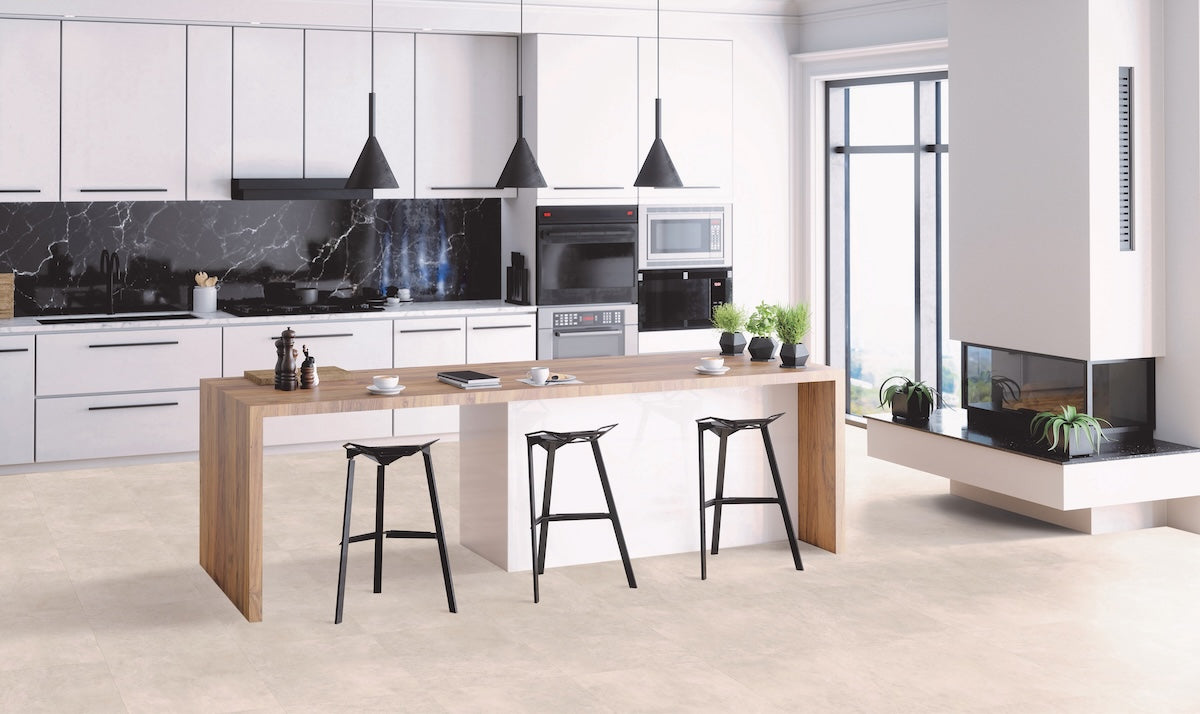 Cushionstone Colour: Avorio Limestone vinyl plank flooring Sunshine Coast