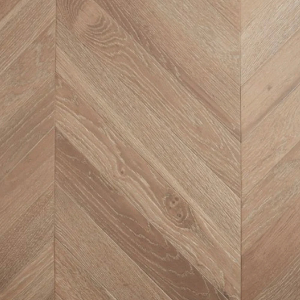 Cannes De Marque Oak Chevron parquetry, pre-finished European Oak with soft natural oak tone, from the Kawana Flooring De Marque parquetry collection