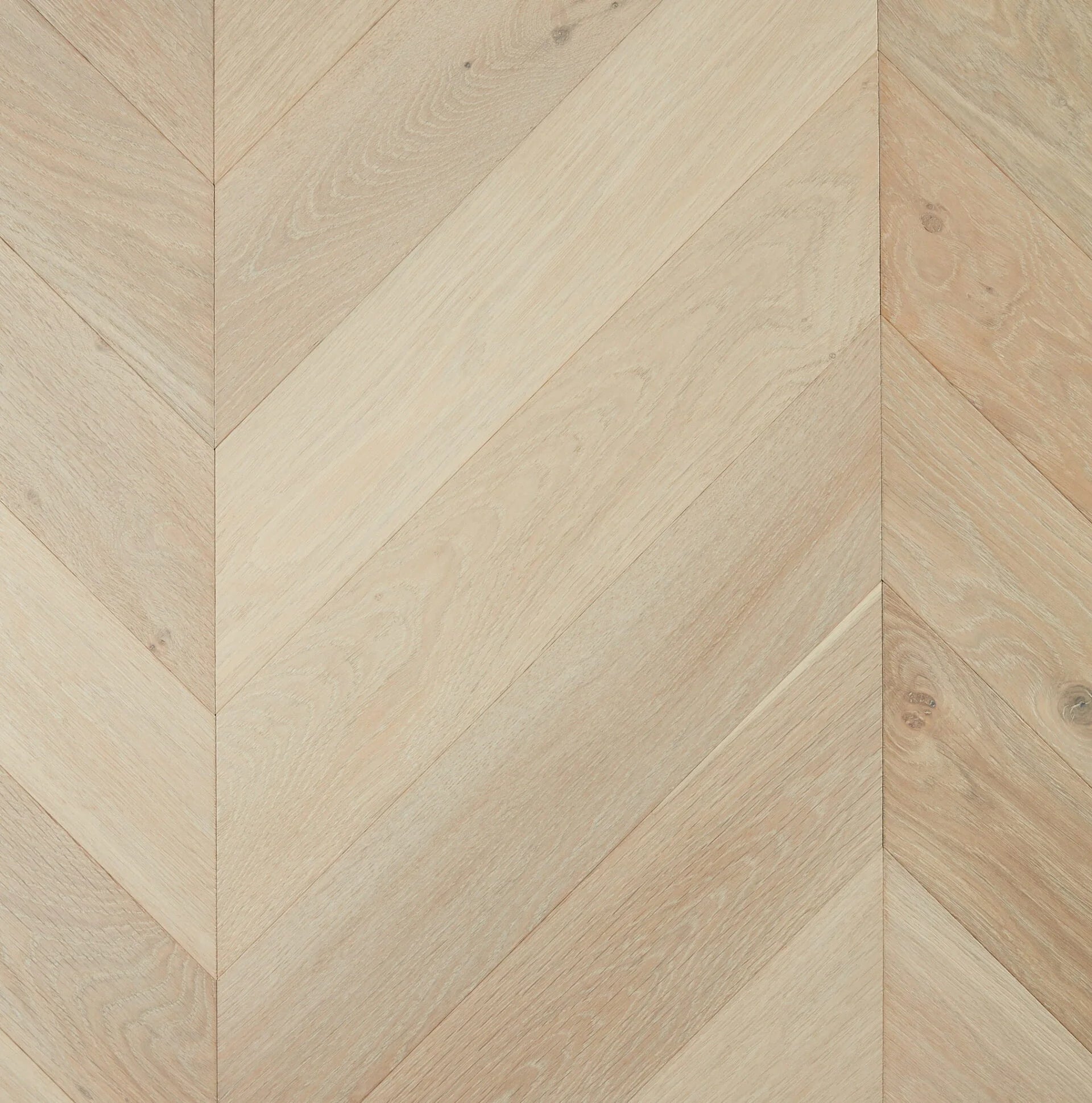 Chateau Grey De Marque Oak Chevron parquetry, pre-finished European Oak with soft whitewashed pale grey, from the Kawana Flooring De Marque parquetry collection
