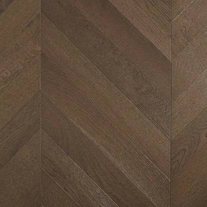 Dark Brown De Marque Oak Chevron parquetry, pre-finished European Oak with deep rich brown, from the Kawana Flooring De Marque parquetry collection