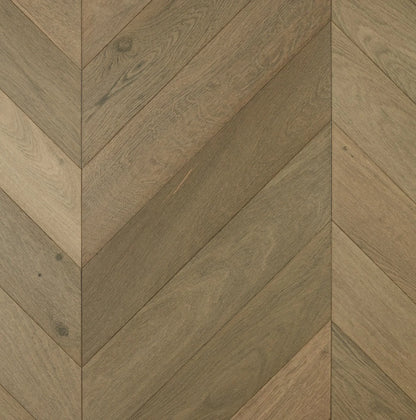 Storm De Marque Oak Chevron parquetry, pre-finished European Oak with cool muted grey, from the Kawana Flooring De Marque parquetry collection