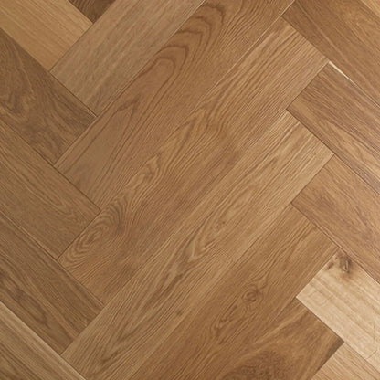 Cognac De Marque Oak Herringbone parquetry, pre-finished European Oak with rich warm tan-brown, from the Kawana Flooring De Marque parquetry collection