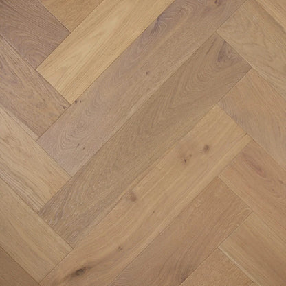 Colonial Grey De Marque Oak Herringbone parquetry, pre-finished European Oak with warm mid-grey wash, from the Kawana Flooring De Marque parquetry collection