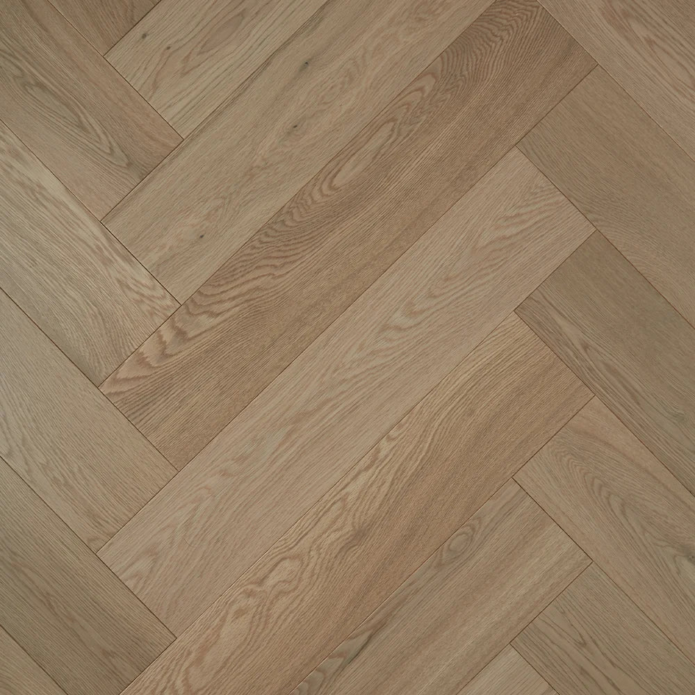 Parana De Marque Oak Herringbone parquetry, pre-finished European Oak with warm natural sand tone, from the Kawana Flooring De Marque parquetry collection