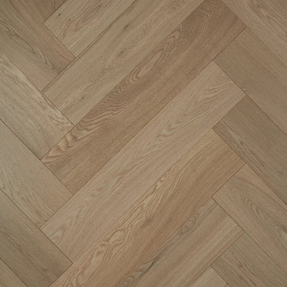 Parana De Marque Oak Herringbone parquetry, pre-finished European Oak with warm natural sand tone, from the Kawana Flooring De Marque parquetry collection