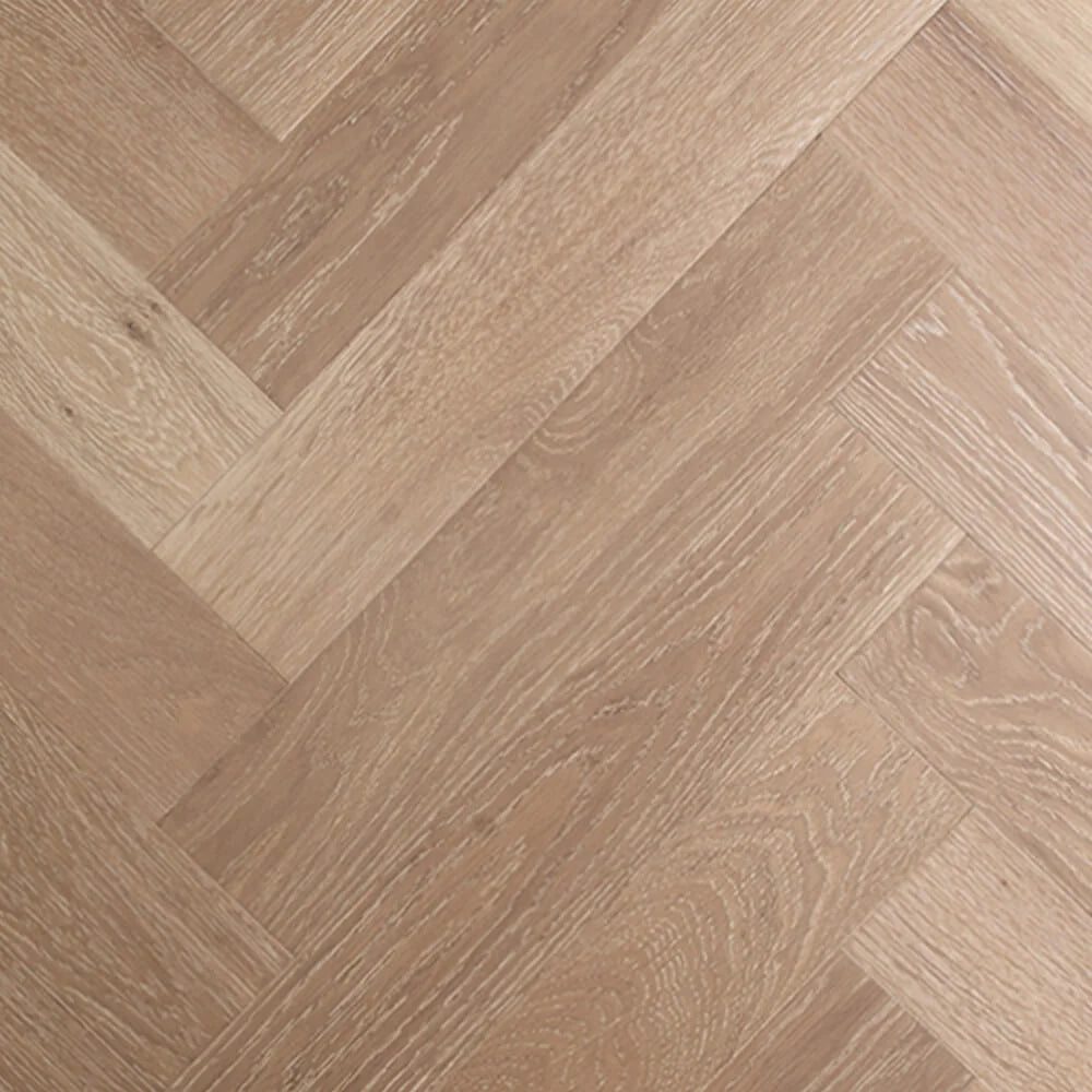Riesling De Marque Oak Herringbone parquetry, pre-finished European Oak with warm pale natural tone, from the Kawana Flooring De Marque parquetry collection