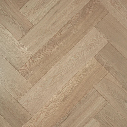 Vanilla De Marque Oak Herringbone parquetry, pre-finished European Oak with soft warm honey-cream, from the Kawana Flooring De Marque parquetry collection