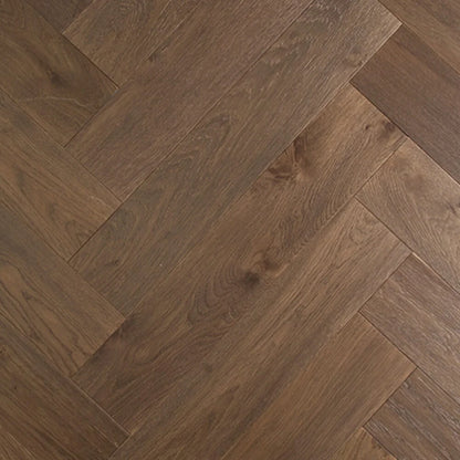 Vintage De Marque Oak Herringbone parquetry, pre-finished European Oak with warm aged-brown tone, from the Kawana Flooring De Marque parquetry collection
