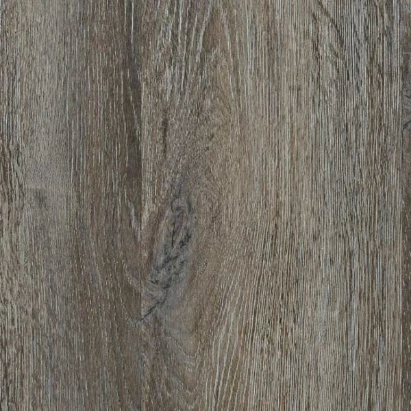 Greystone luxury vinyl plank, a mid grey-brown oak with strong wire-brushed grain texture, from the Kawana Flooring Heartridge Smoked Oak collection