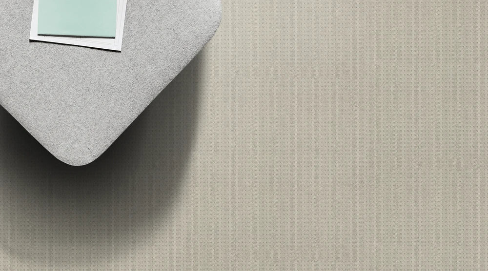 Grasscloth multi level loop carpet, a soft pale cream-beige with rustic linen-like undertones and crisp vertical ribbing, from the Kawana Flooring Redbook Mikado collection