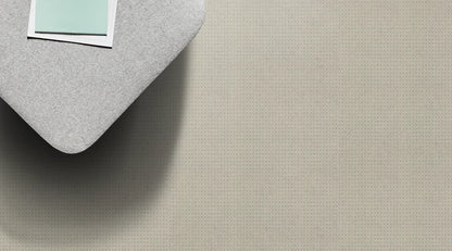 Grasscloth multi level loop carpet, a soft pale cream-beige with rustic linen-like undertones and crisp vertical ribbing, from the Kawana Flooring Redbook Mikado collection