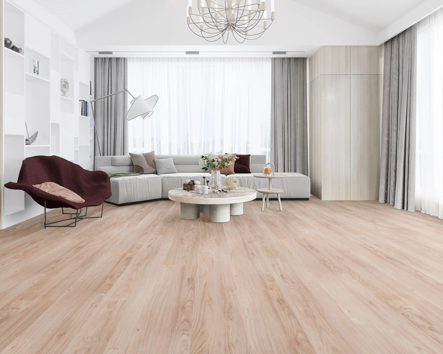 Vinyl plank flooring in modern living room — Reflections LVT collection at Kawana Flooring
